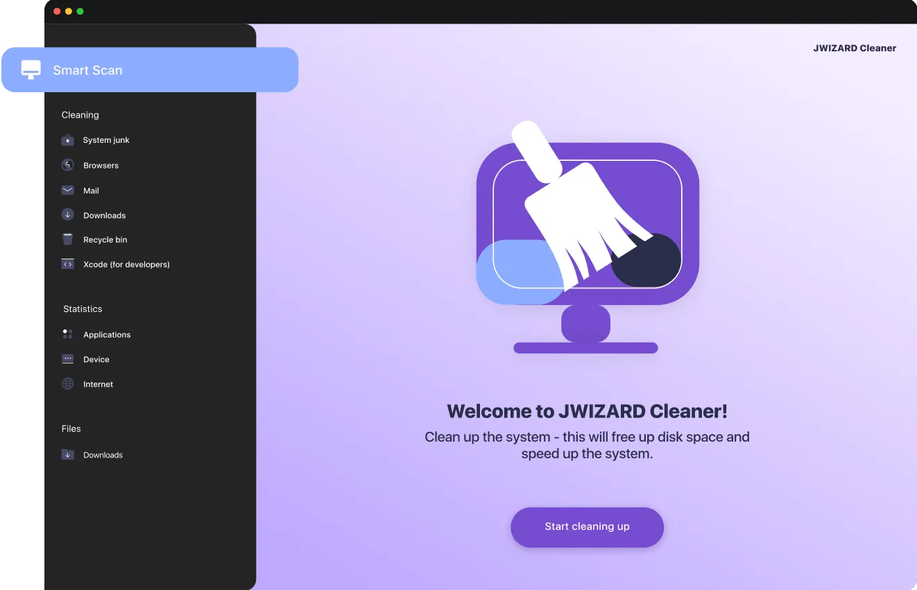 Мгновенная чистота, максимальная эффективность с JWIZARD Mac Cleaner!