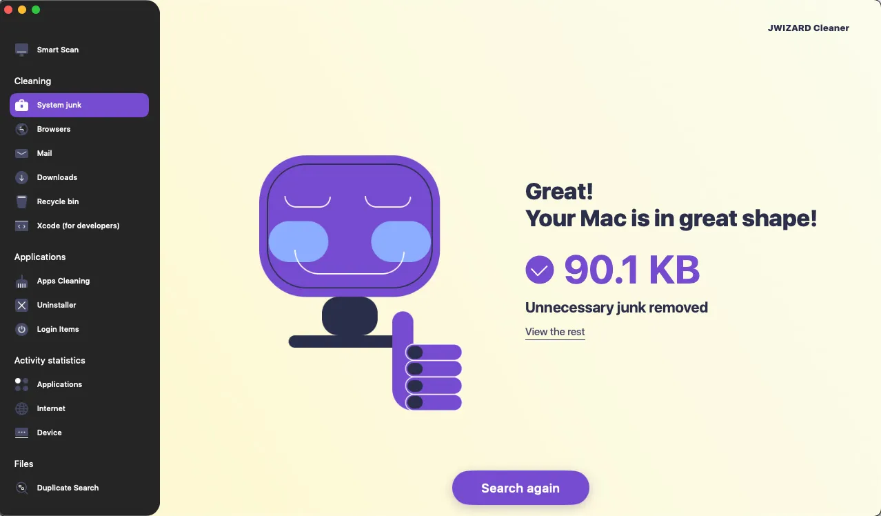 JWIZARD Cleaner може допомогти вам очистити ваш Mac від системного сміття