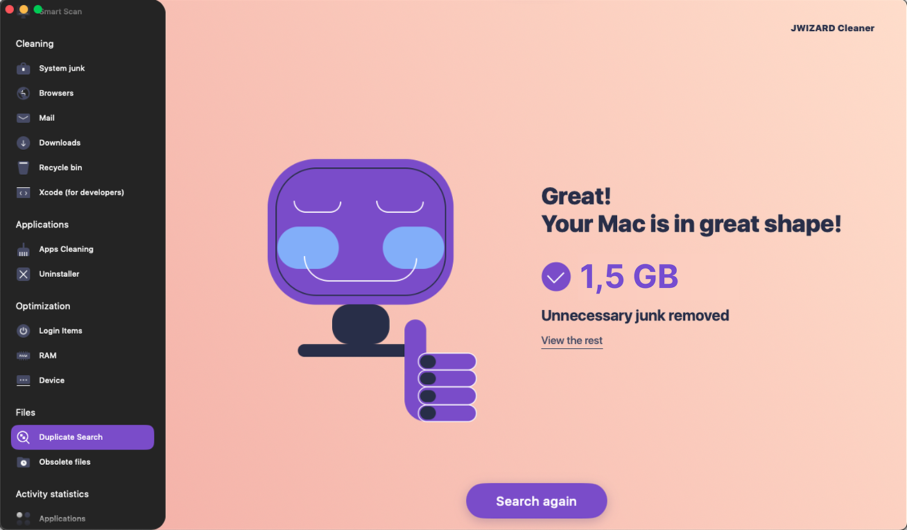 JWIZARD Cleaner app for Mac cleaning