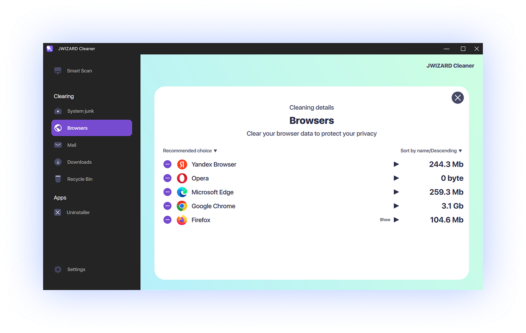 Browser cleanup details